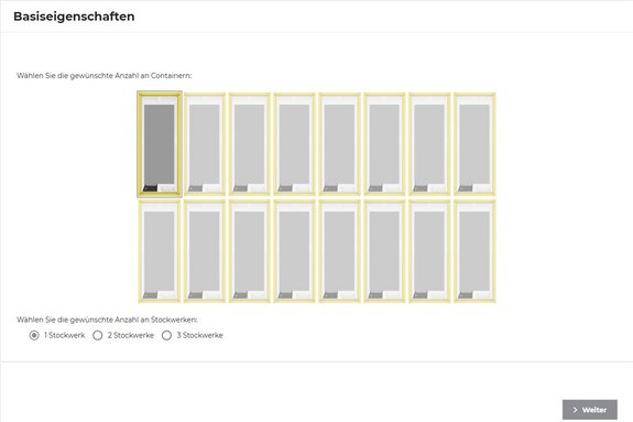 MUCH Container Konfigurator: Schritt 1 - Anzahl Bürocontainer definieren